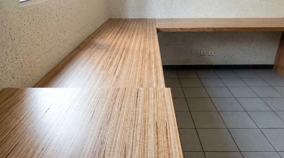 Espace intérieur vide avec mobilier encastré en L